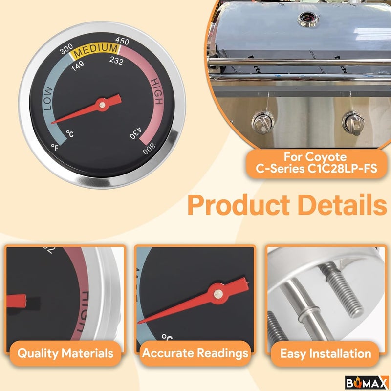 BQMAX Grill Thermometer for Coyote C-Series 28 Inch Outdoor Gas Grill, Temperature Gauge for Coyote C-Series C1C28LP-FS Coyote 2 Burner Barbecue, Grill Thermometers for Coyote Grill Parts - Image 4